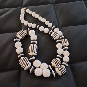 Vintage Long Necklace White Beads 15 in.